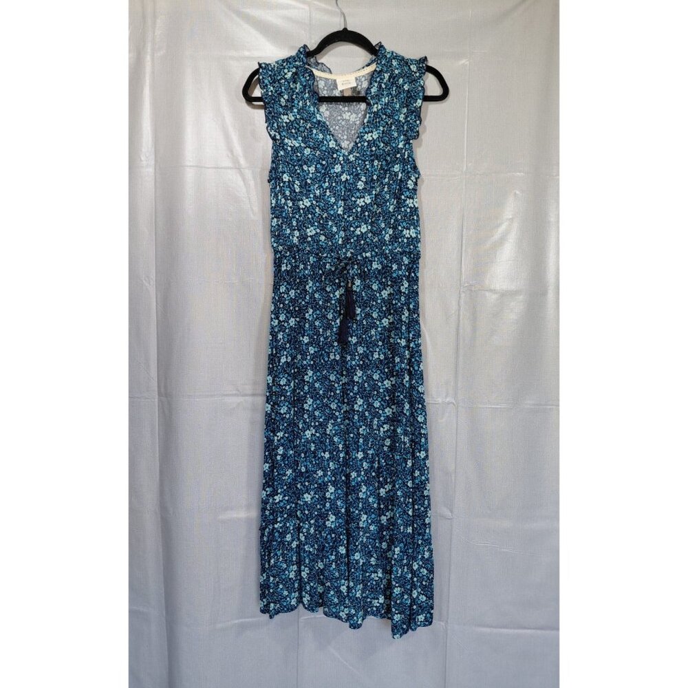 Knox Rose Floral Tiered Maxi Dress Small Blue Floral Sleeveless Boho Drawstring‎